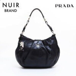 Prada soft calf leather pleated hobo Shoulder bag Black